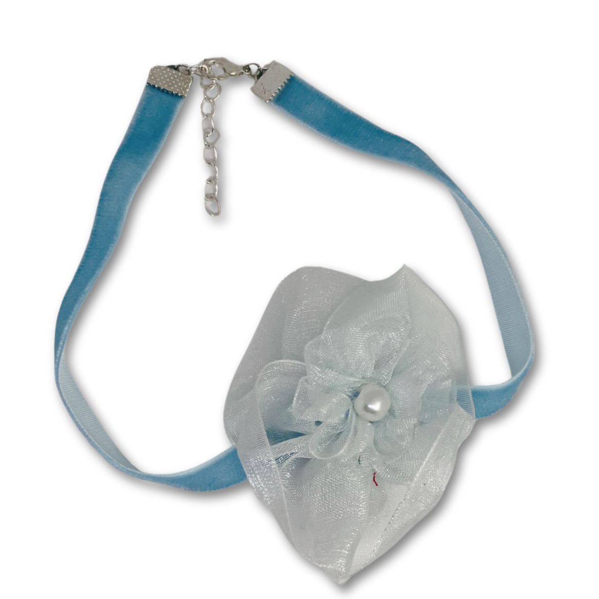 Blue velvet choker with organza flower
