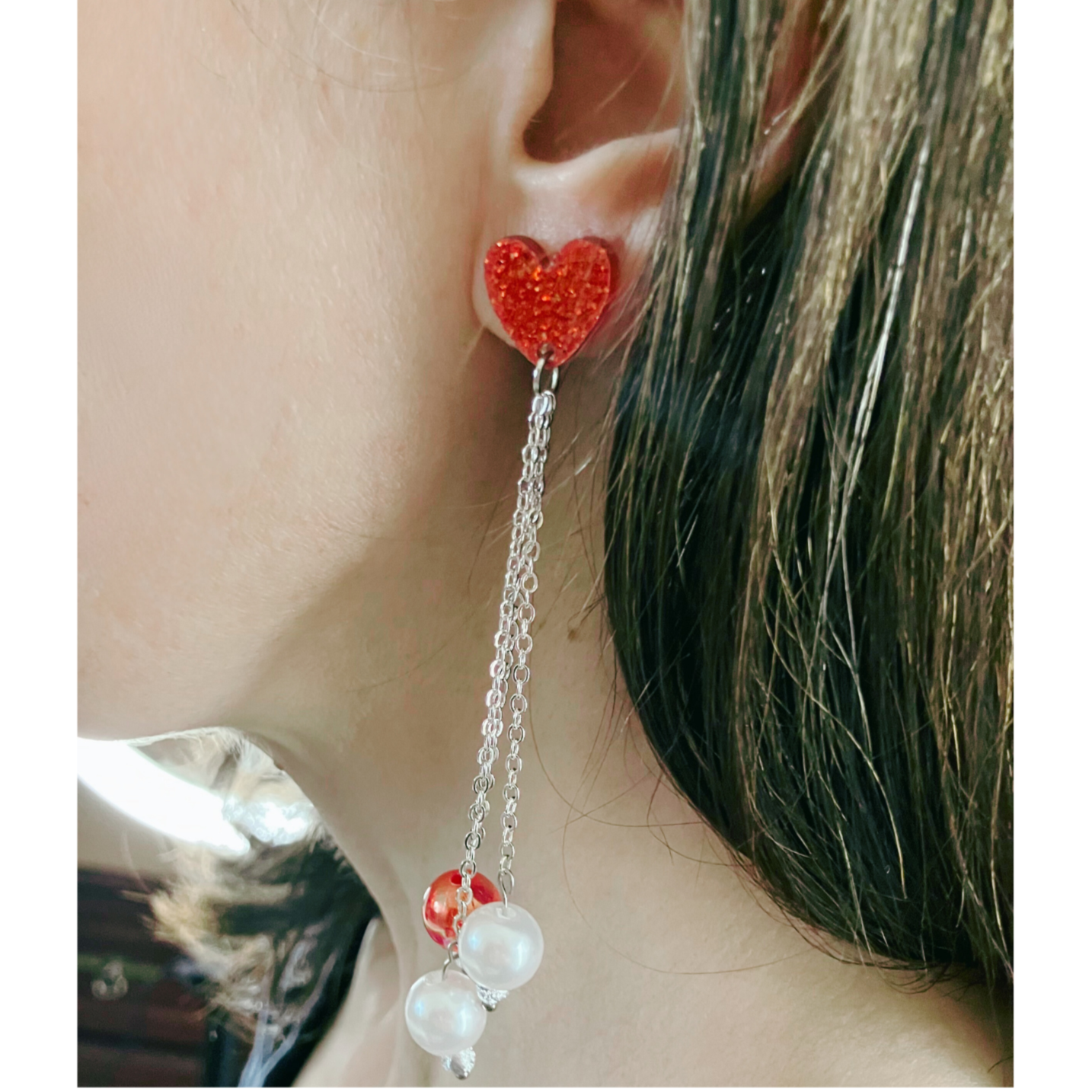 Red Heart Dangling Earrings