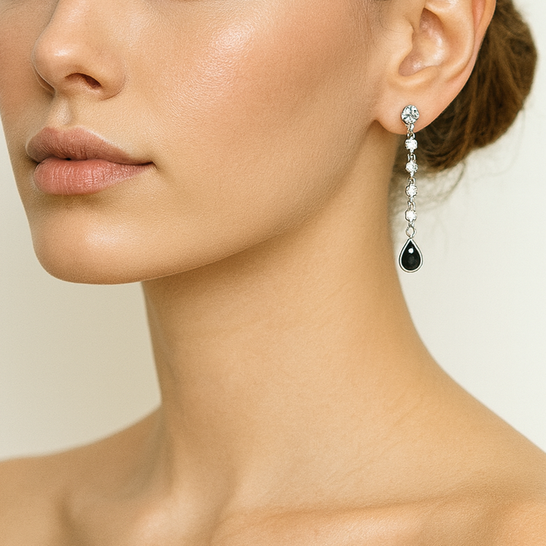 Dangling earrings with white glass beads