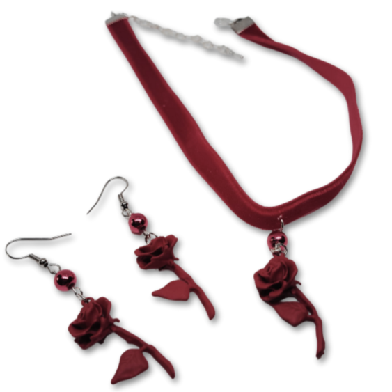 The Everyday Rose gift set for women featuring red rosed themed necklace and earrings