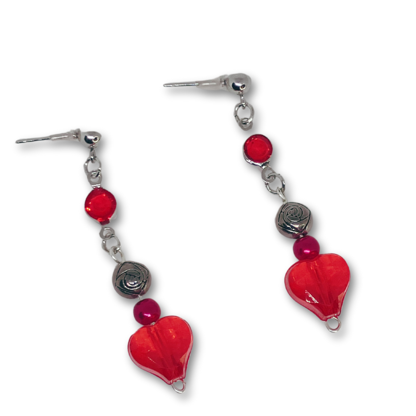 Red hearts dangling earrings.