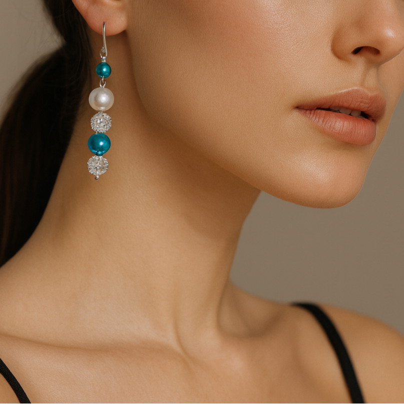 Blue and white pearl earrings