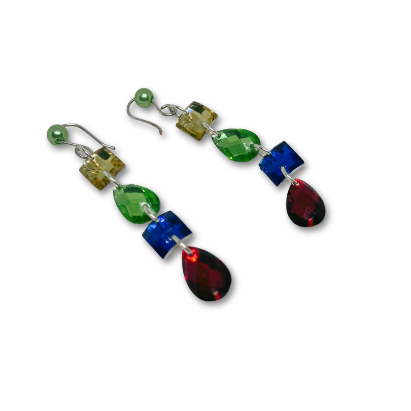 Multicolored teardrop earrings.