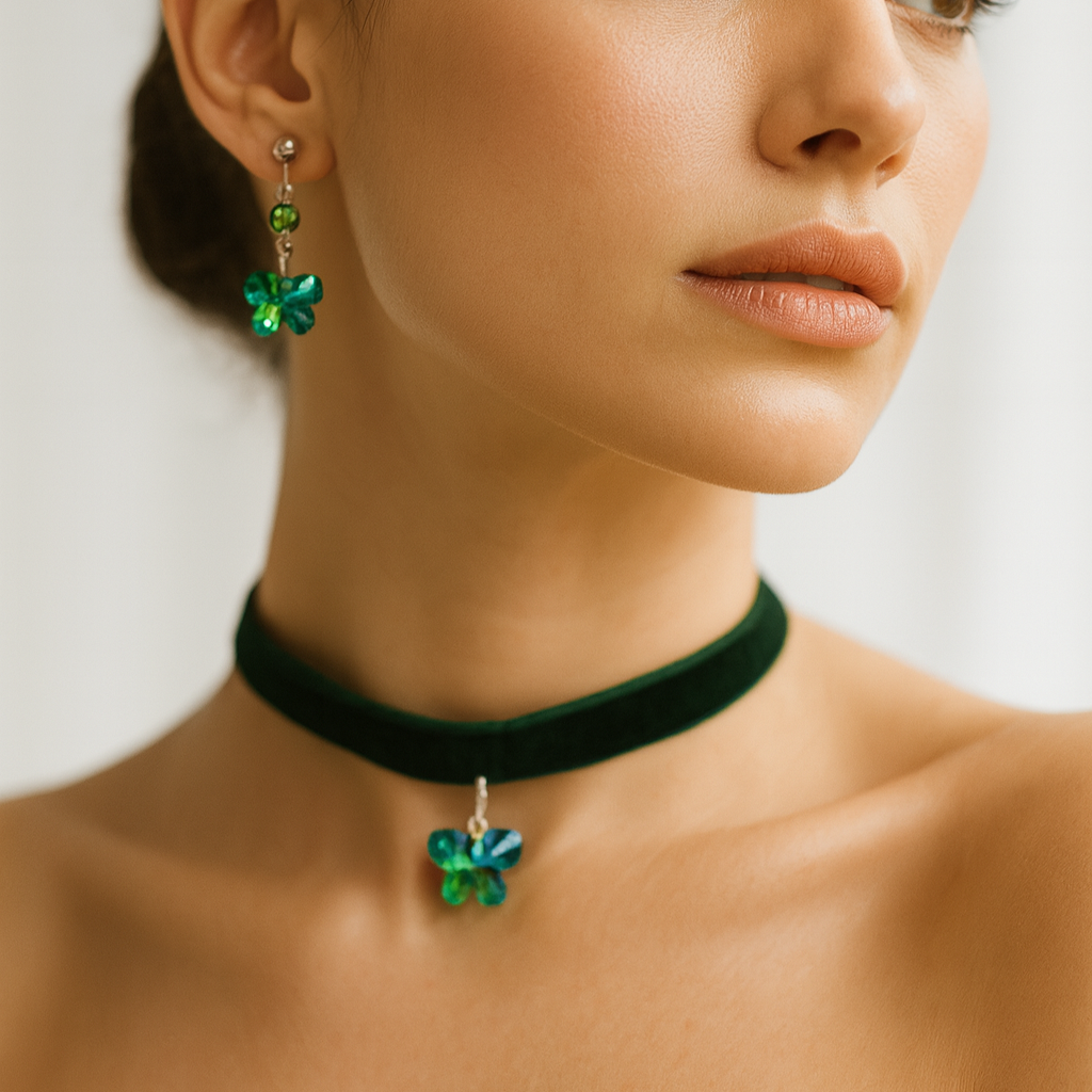Green glass butterfly earrings
