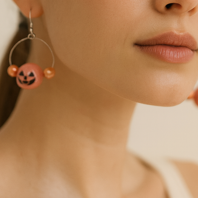 Halloween themed orange pumpkin earrings.