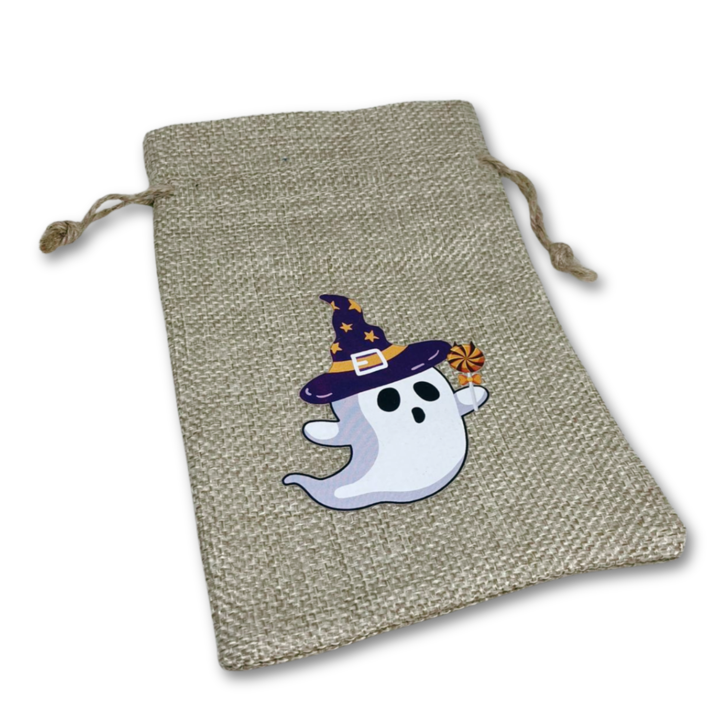 Halloween-themed drawstring bag with a skeleton and pumpkin design.