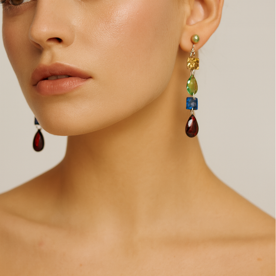 Gem stones colorful drop earrings.