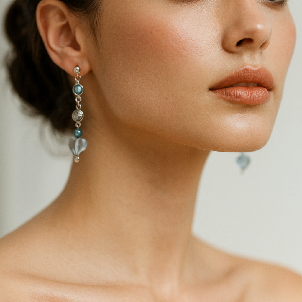 Light blue glass earrings.