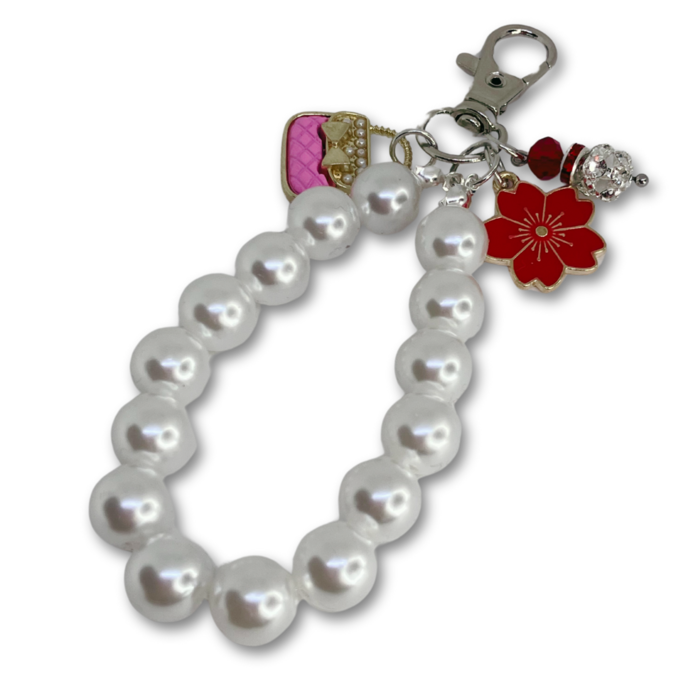 Pearl and charms handbag chain.