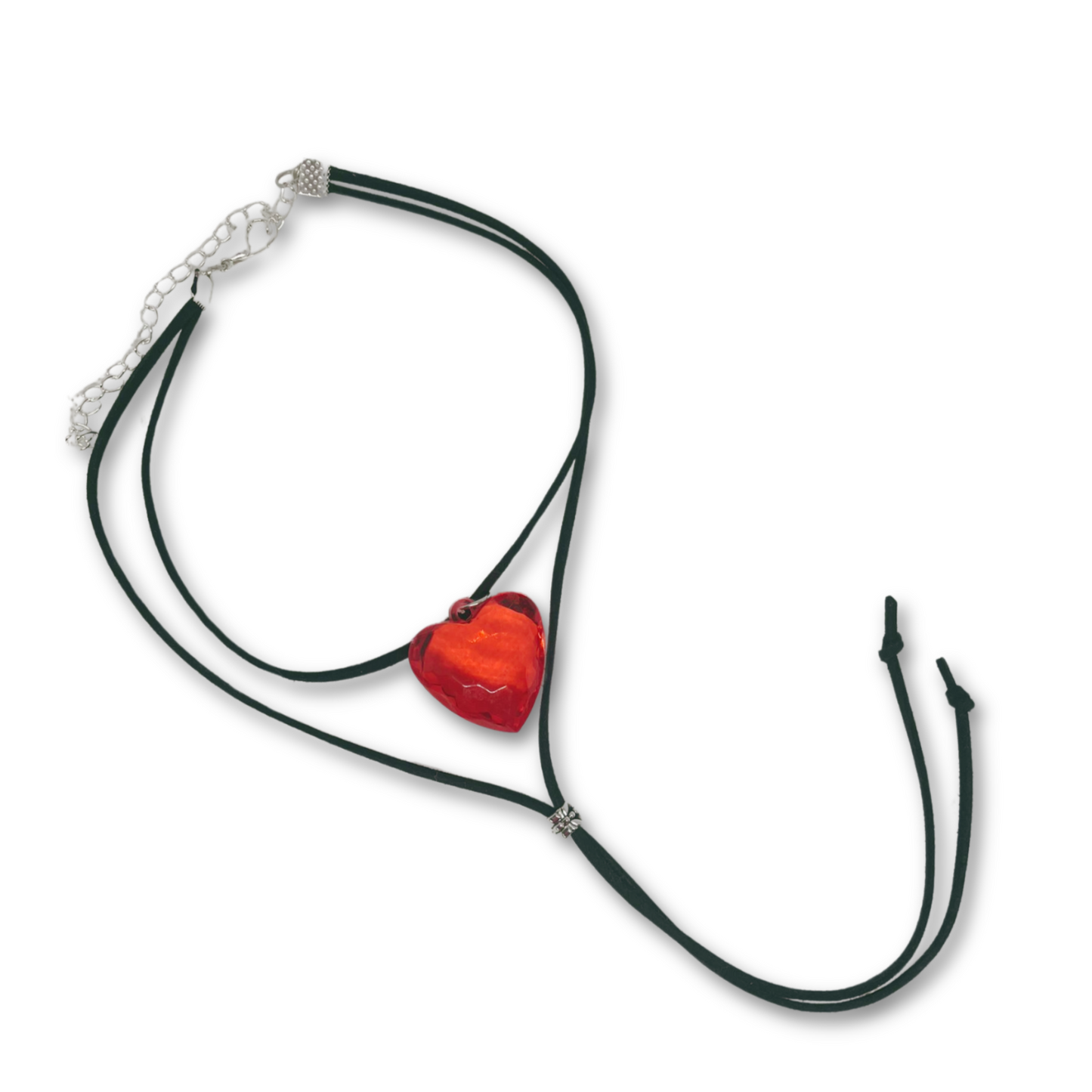 Black suede cord choker with red heart.