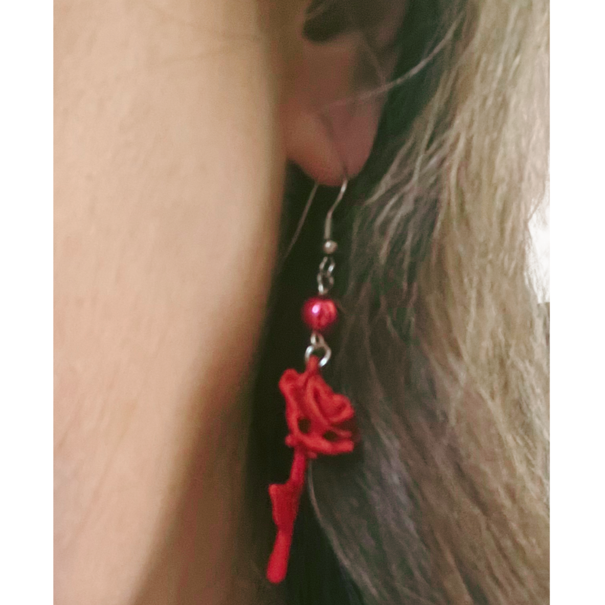 Red rose dangling earrings