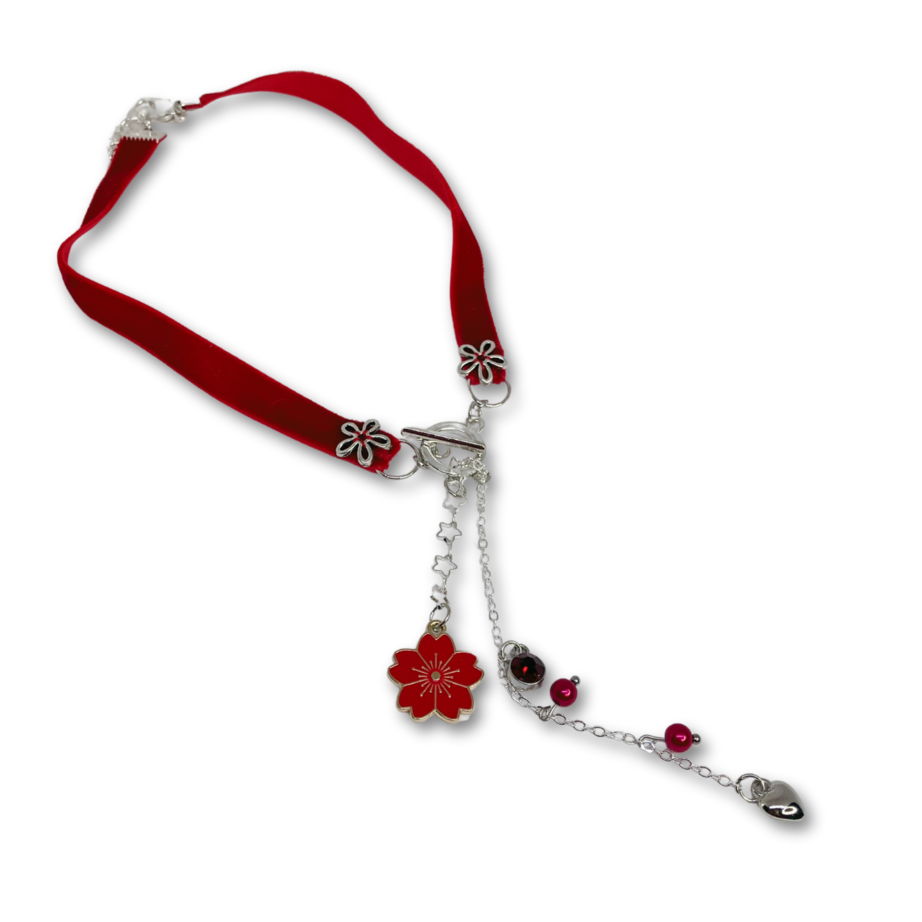 Red Velvet Necklace with charms