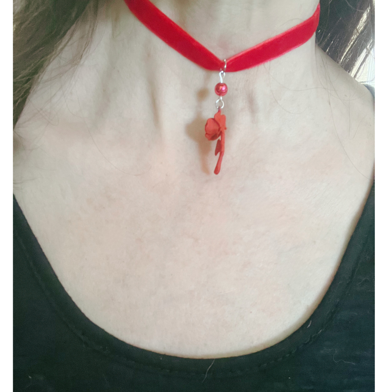 Red velvet choker with rose pendant
