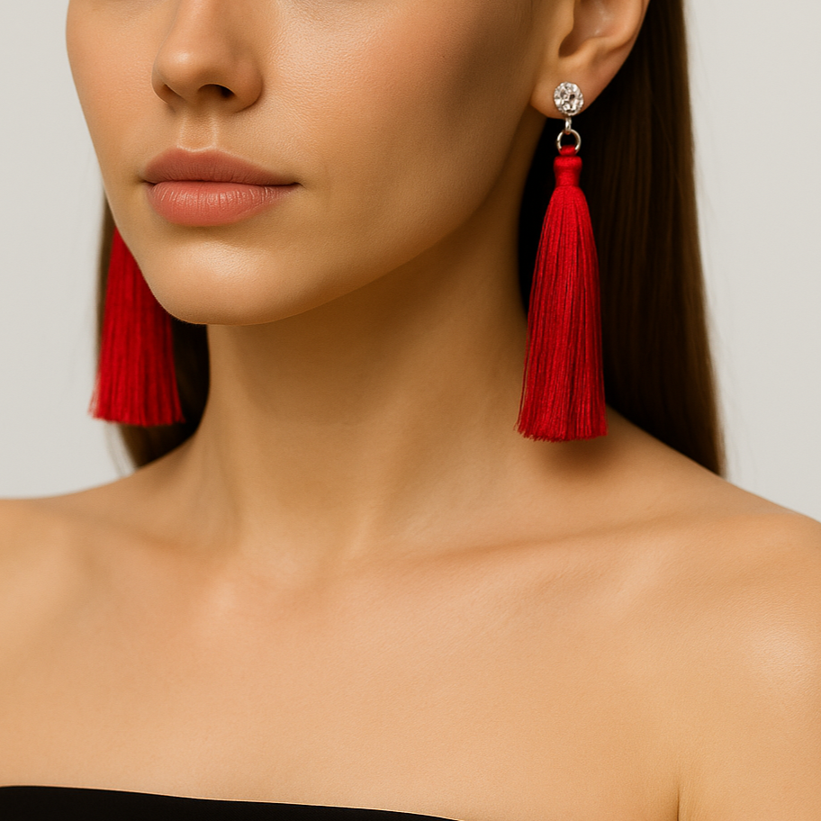 Red tassel earrings.