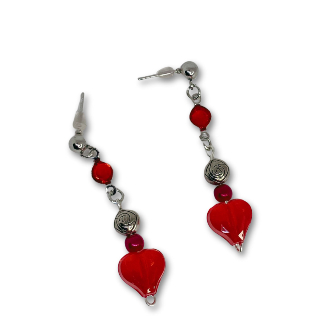 Red heart dangling earrings