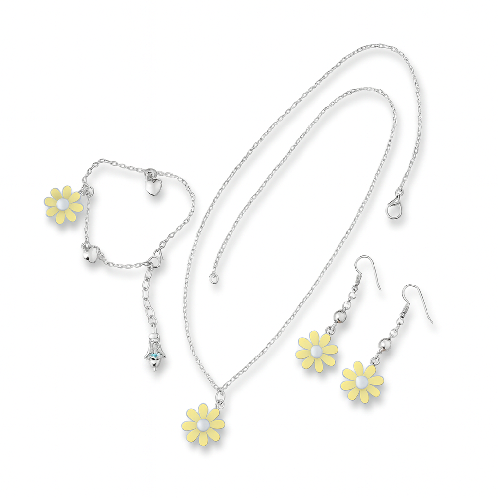 Jewelry set consisting of necklace, bracelet and earrings.