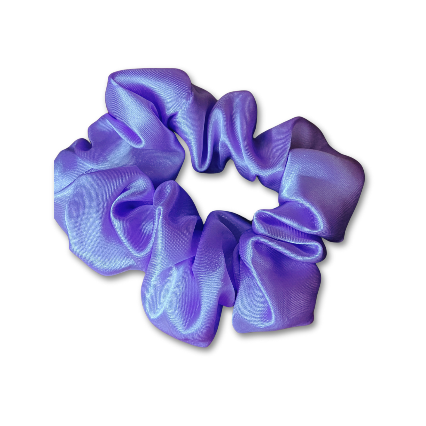 Purple satin hair scrunchie.