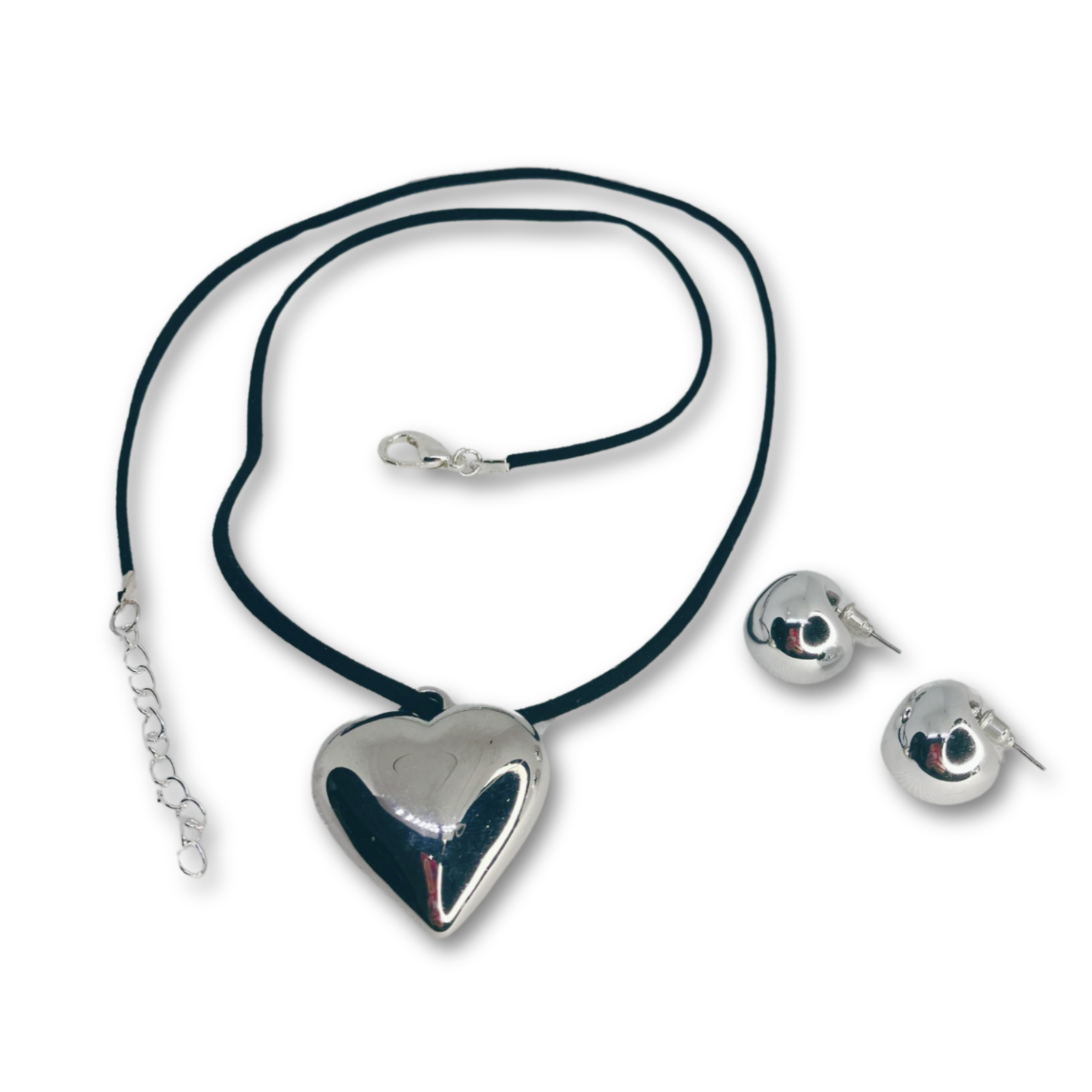 Urban Romance jewelry, silver heart necklace set, and earrings set.