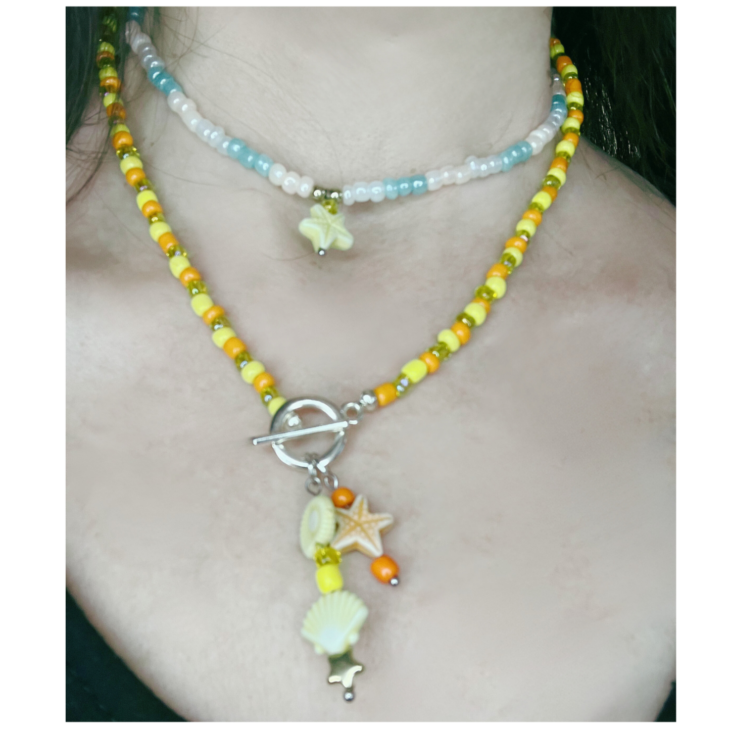 Stack necklaces, multi color beads