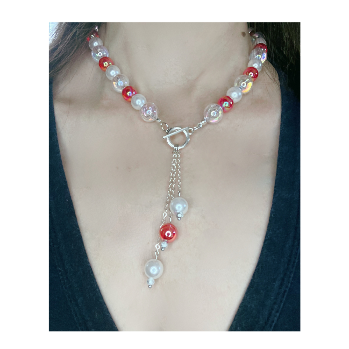 Glass pearl beads necklace