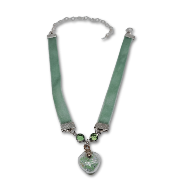 Green velvet choker with heart