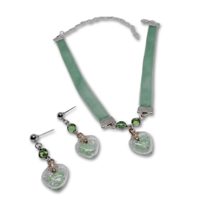 The Everyday Glow gift set for women featuring green velvet choker and earrings.