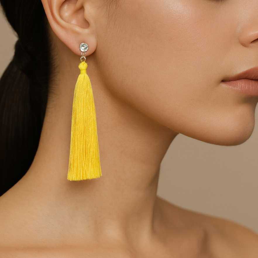 yellow tassel earring.