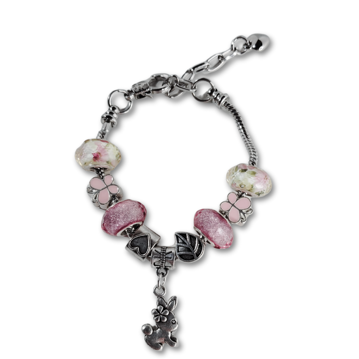 Charm bracelet with beads and cute bunny pendant
