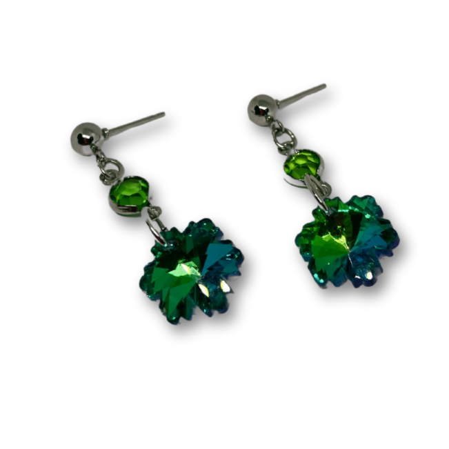 Green glass flower earrings.