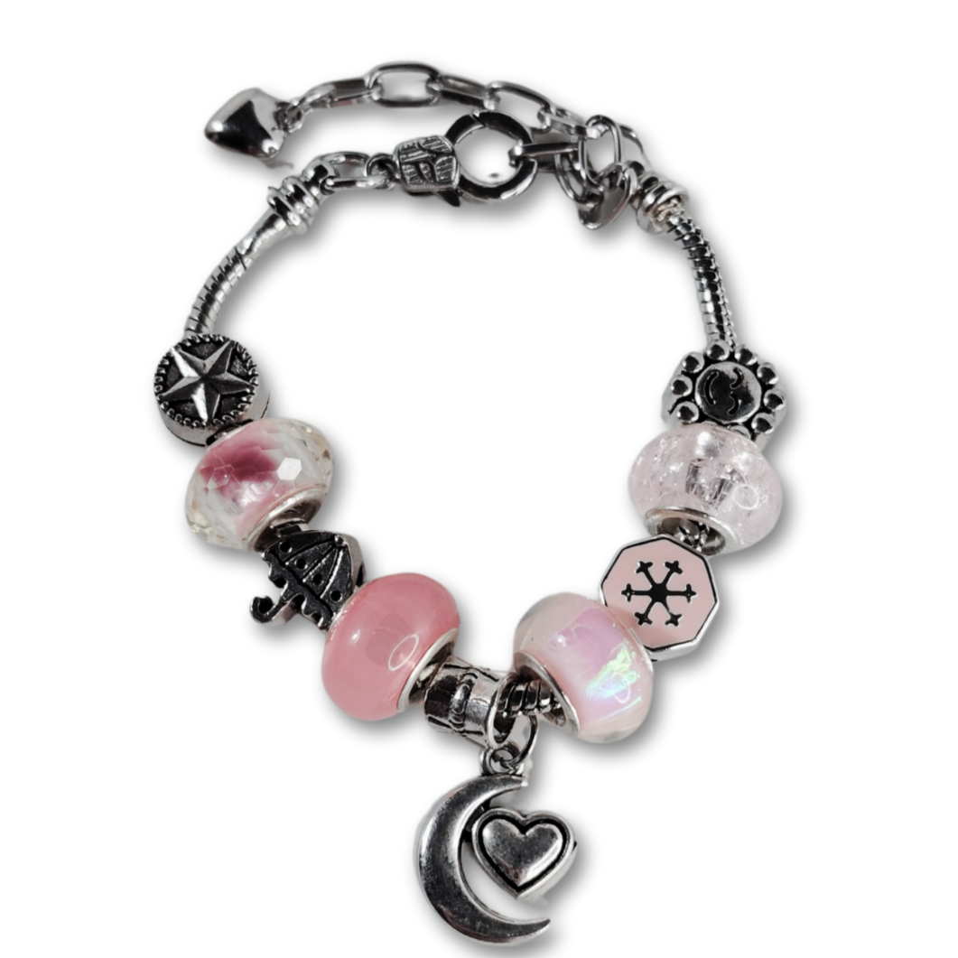 Moon heart charm bracelet with cute beads and charms