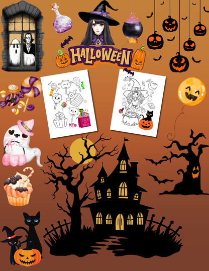 Livro de colorir de Halloween para crianças 🎃👻🍬🦇💀🧡