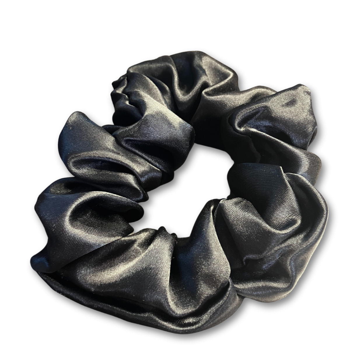 Black satin scrunchie for hair.
