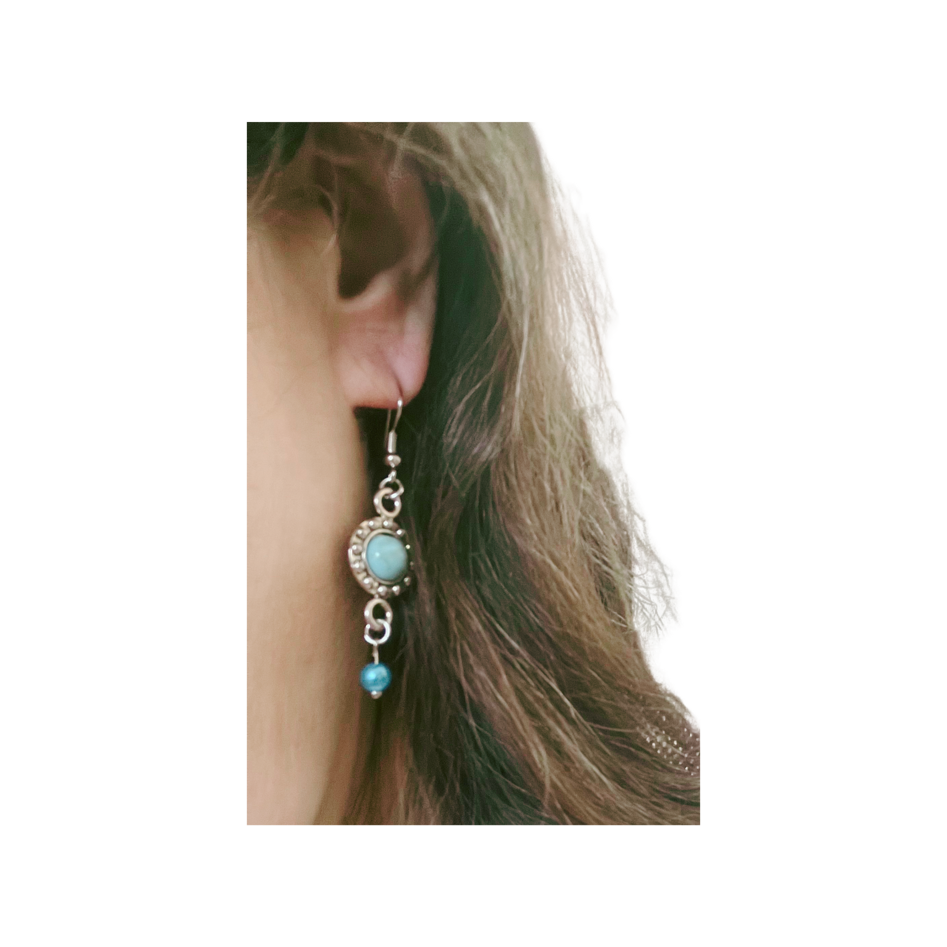 Blue and silver dangling earrings