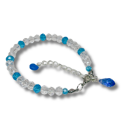 Beaded bracelet with blue and clear beads