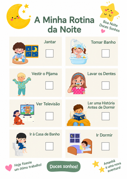 Kit de Rotina Diária Infantil | Quadros e Cartões para Imprimir | Português + Inglês