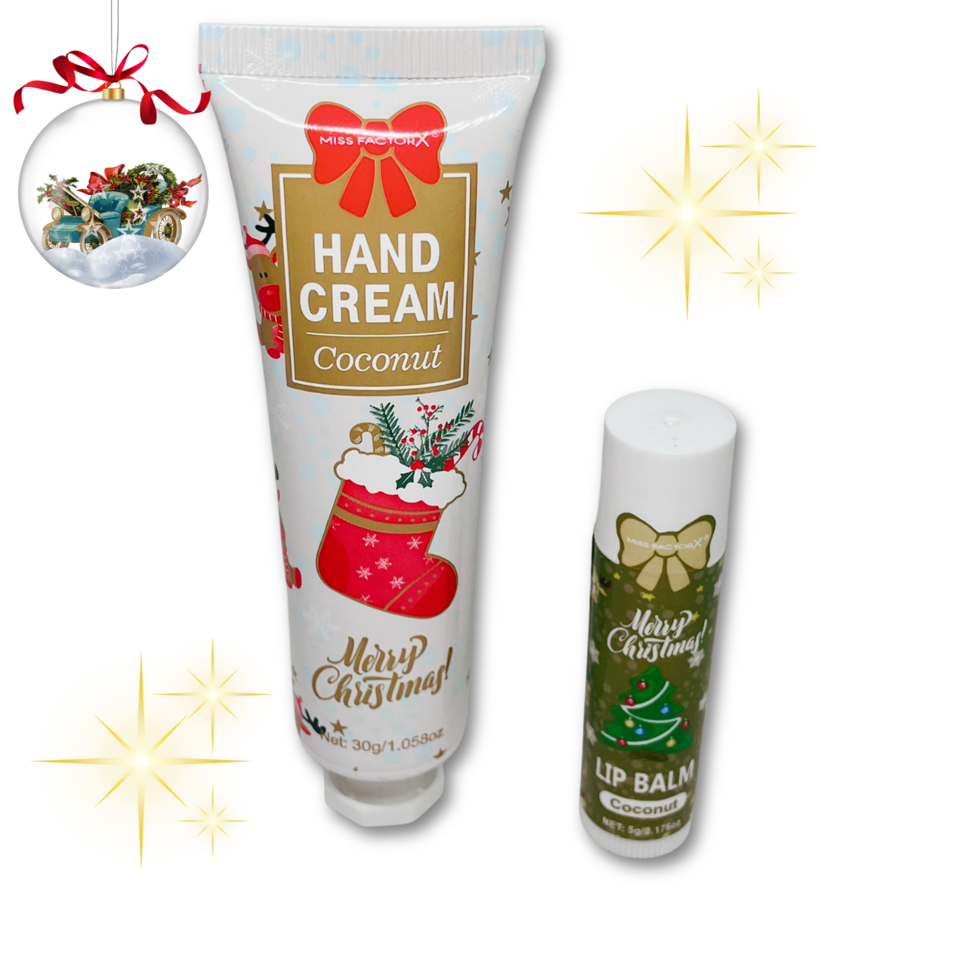 Coconut hand cream and lip balm.