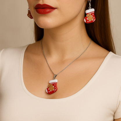 Gingerbread man set of earrings and necklace.