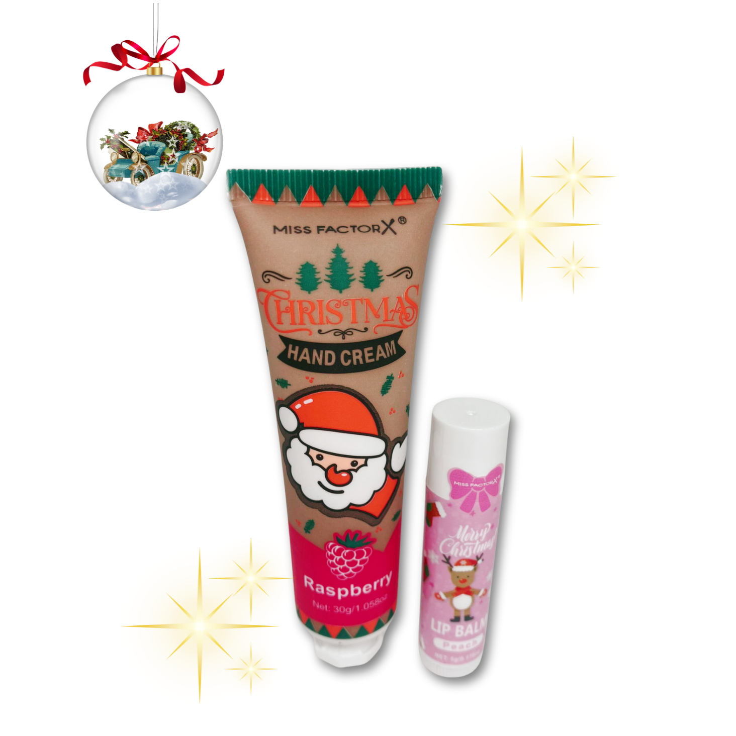 Christmas themed hand cream and lip balm.