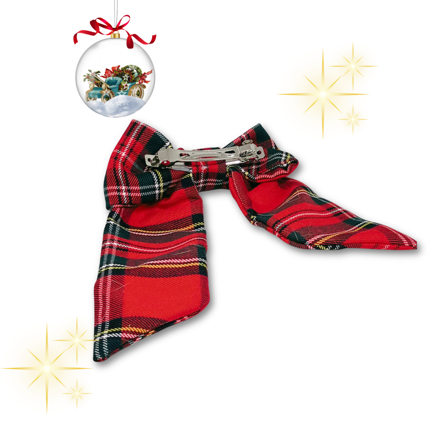 Red plaid bow hair clip