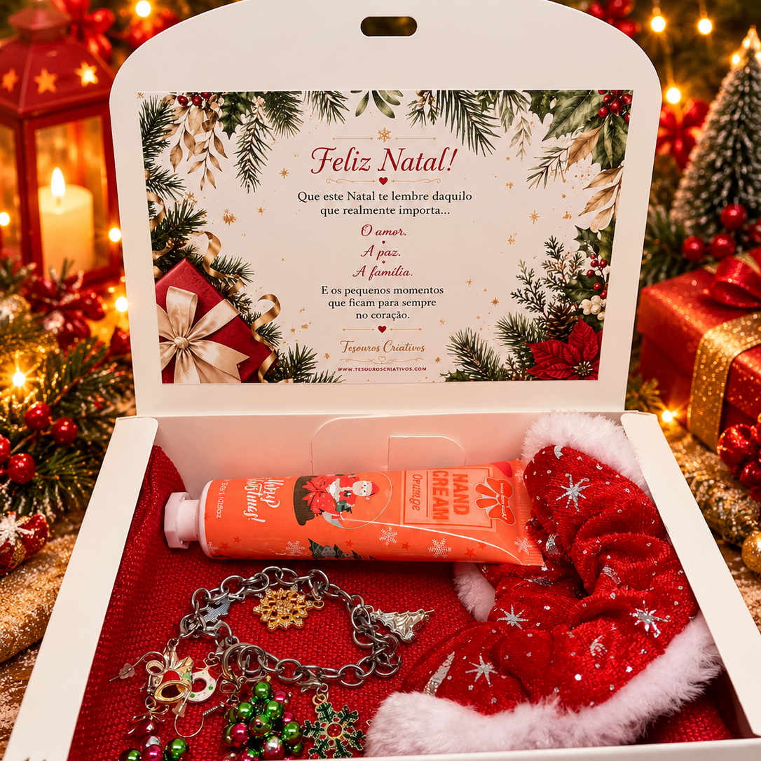 Christmas gift box with jewelry and goodies