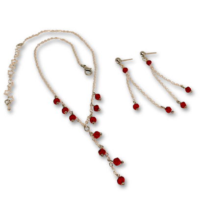 Christmas silver necklace and red earrings. 