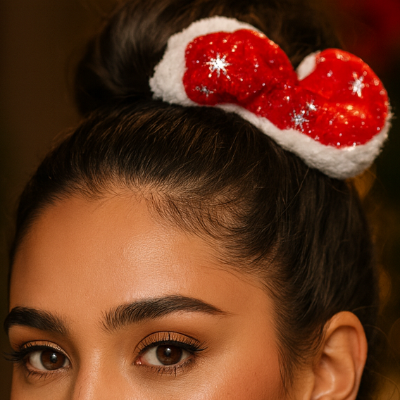 Christmas themed red velvet hair scrunchie.
