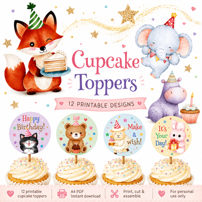 Cupcakes toppers birthday party kids