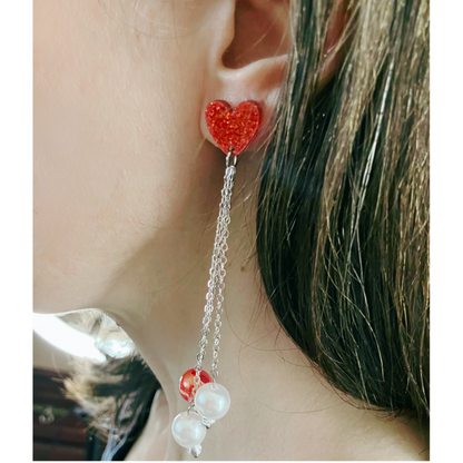 Red Heart Dangling Earrings