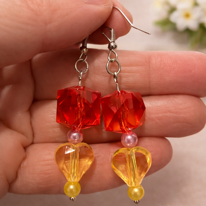 Earrings red and yellow glass beads