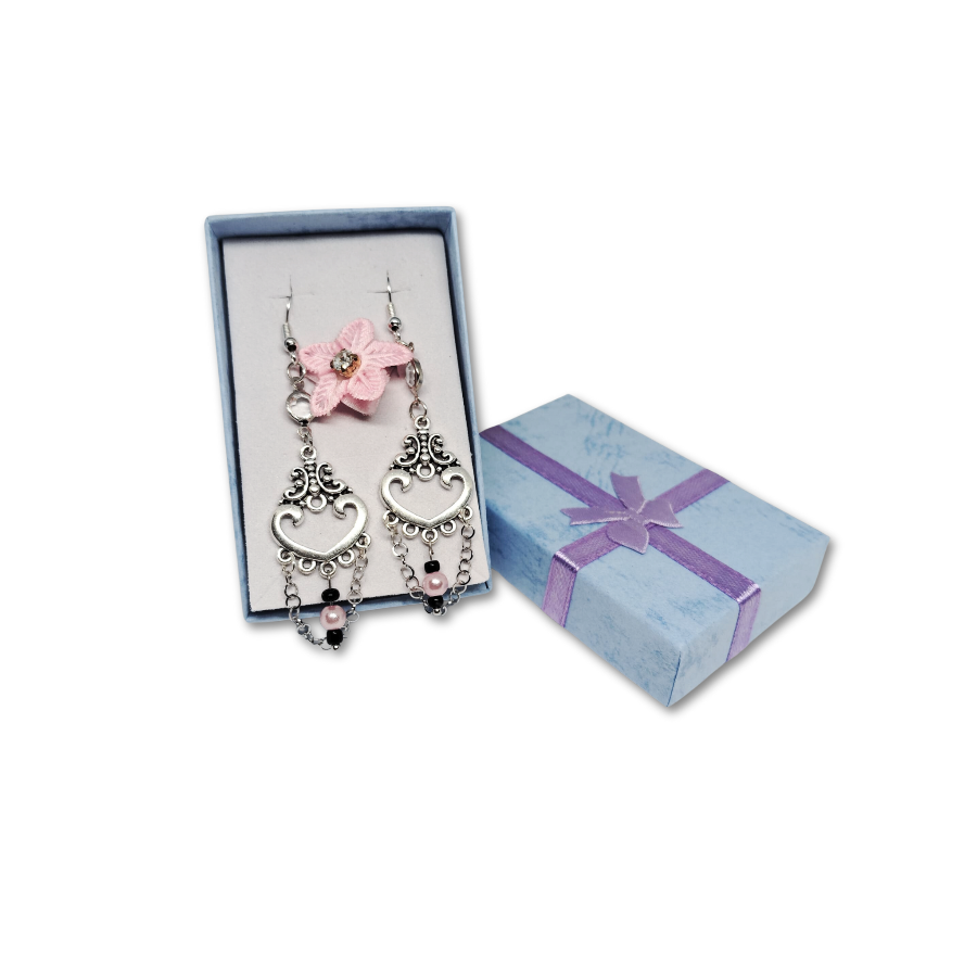 The Everyday Blossom gift set for women featuring Pink Floral Choker with Heart Shaped Earrings with a gift box