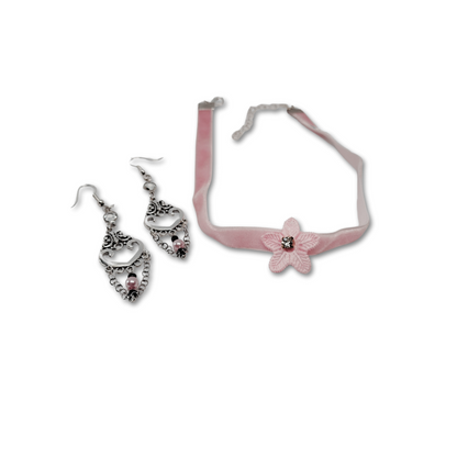 The Everyday Blossom gift set for women featuring Pink Floral Choker with Heart Shaped Earrings