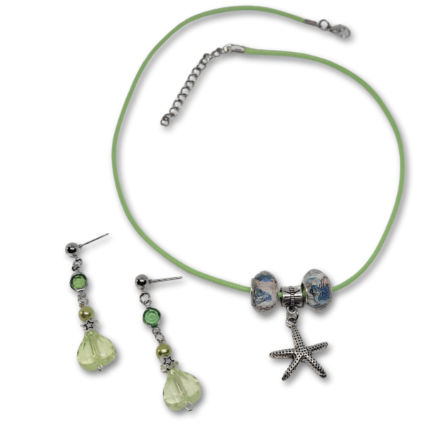 The Everyday Coastal Charm gift set for women featuring green ocean themed necklace with starfish charm and earrings