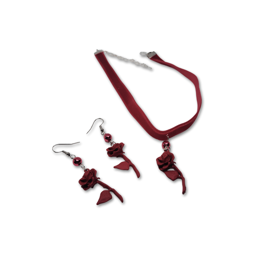 The Everyday Rose gift set for women featuring red rosed themed necklace and earrings