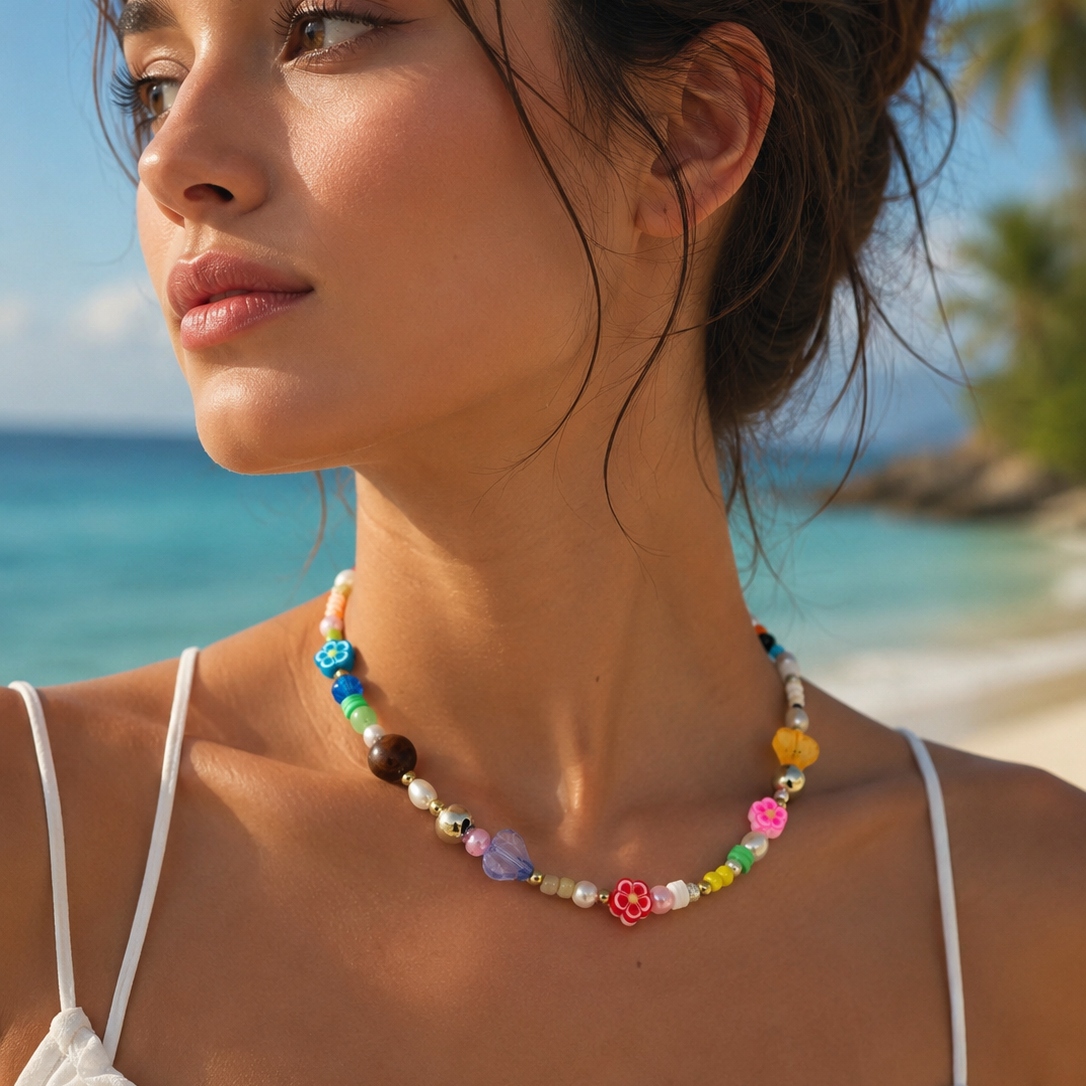 Multi color bead necklace